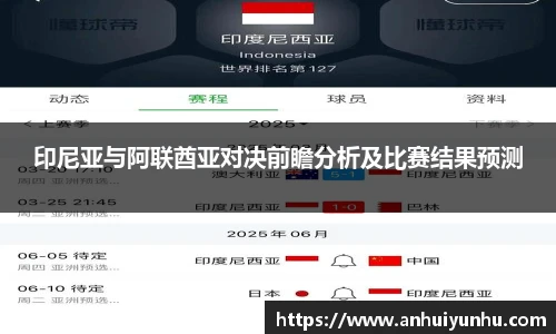 印尼亚与阿联酋亚对决前瞻分析及比赛结果预测